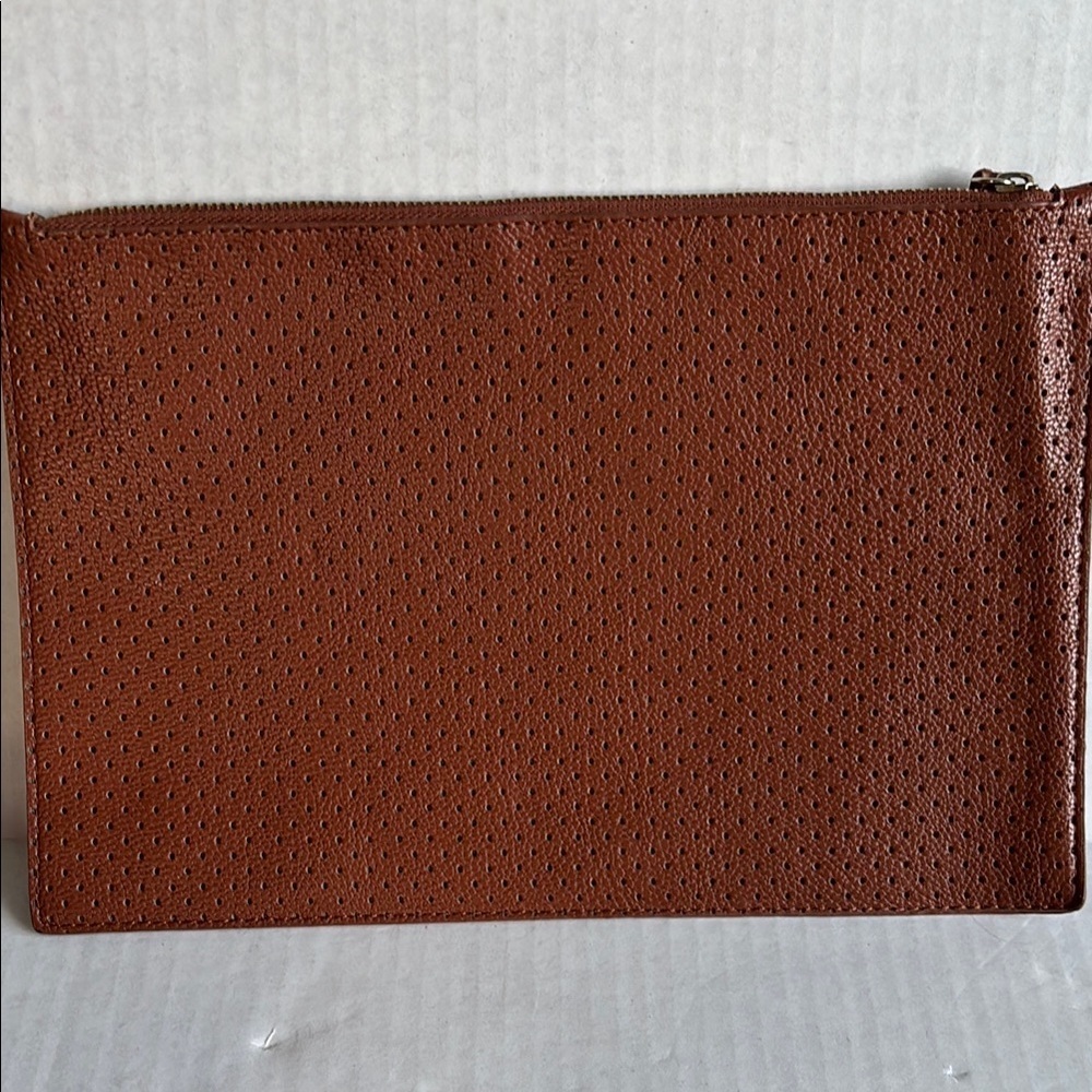 Brown Textured Leather clutch with Zipper Closure